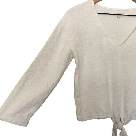 Madewell Small White Cropped Top Long Sleeve Shirt Tie Front S - Picture 5 of 10